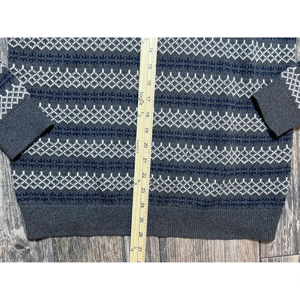 Banana Republic Mens Med‎ Crew Neck Fair Isle Knit Sweater Grey White Wool Blend